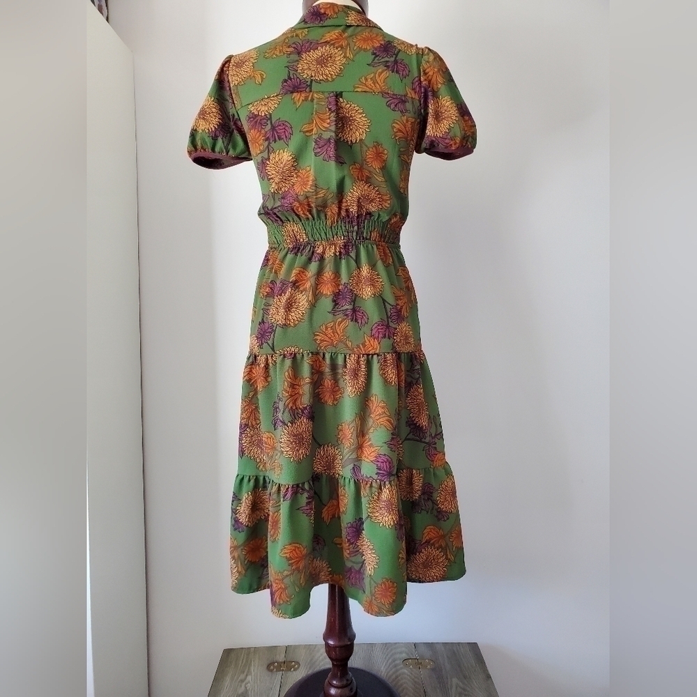 Monteau autumn  green flowered dress size xs - Picture 4 of 11